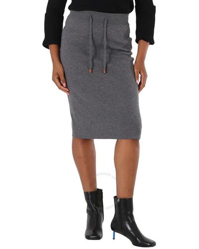 Burberry Storm Melange Logo Cashmere-blend Drawstring Midi Skirt - Black