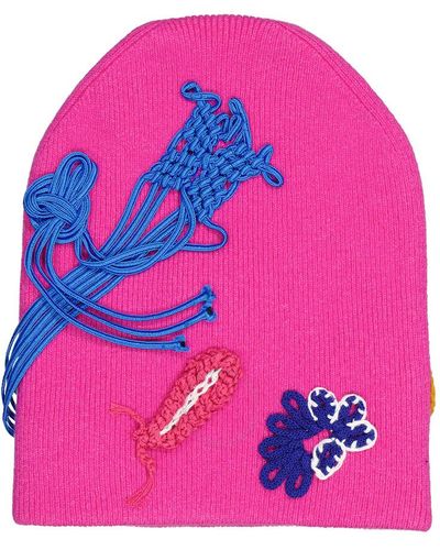 Burberry Floral Crochet Cashmere Blend Beanie - Pink