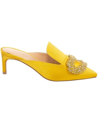Giannico Daphne Crystal-embellished Mules - Yellow