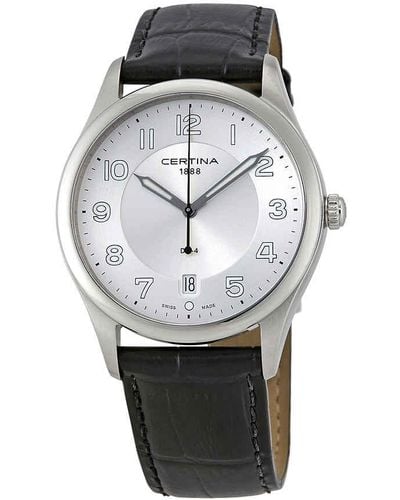 Certina Ds-4 Silver Dial Black Leather Watch 00 - Metallic