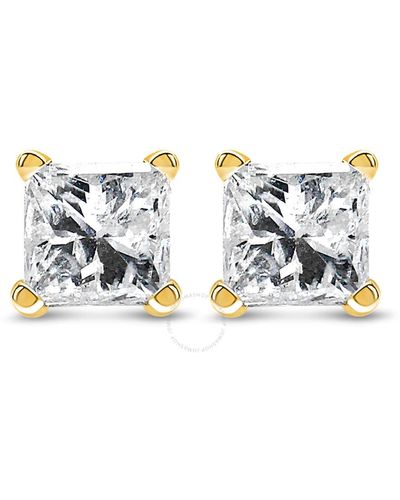Haus of Brilliance 14k Gold 1/2 Cttw Princess Cut Diamond Solitaire Stud Earrings With Screwbacks - Blue