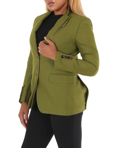Burberry Wool Ramie And Silk Satin Tailored Jacket - Green
