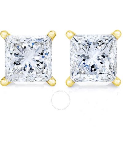 Haus of Brilliance Ags Certified 14k Yellow Gold 1/4 Cttw 4-prong Set Princess-cut Solitaire Diamond Push Back Stud Earrings - Blue