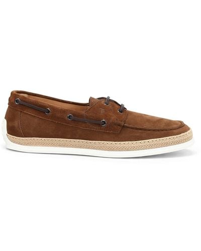 Tod's Gomma Braided Jute Suede Loafers - Brown