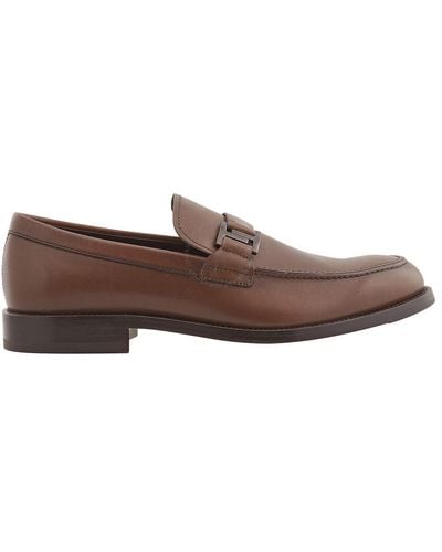 Tod's Doppia T Cuoio Leather Moccasins - Brown