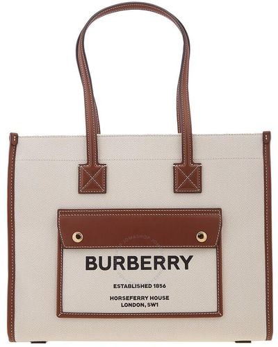 Burberry Freya Small Two-tone Canvas And Leather Tote - Brown