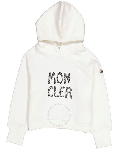 Moncler Kids Natural Logo Print Kinder Hooded Sweatshirt - White