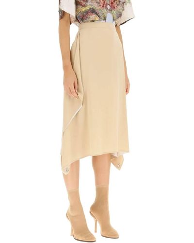 Burberry Thea Silk Crepe De Chine Midi Skirt - Natural