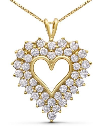 Haus of Brilliance 14k Gold Plated .925 Sterling Silver 4.0 Cttw Diamond Two Row Open Heart 18" Pendant Necklace - Metallic