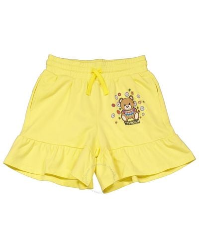 Moschino Girls Lemon Cotton Teddy Ruffle Shorts - Yellow