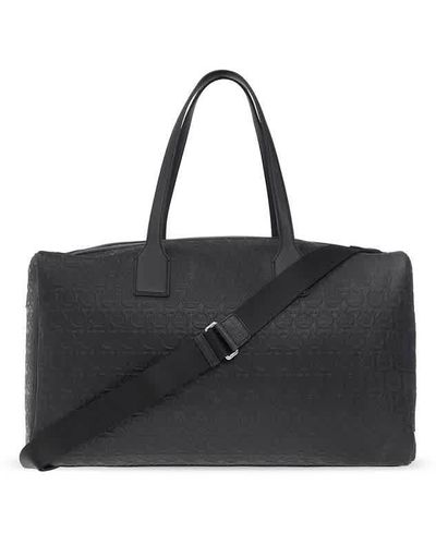 Ferragamo Gancini-embsed Leather Weekender Duffel Bag - Black