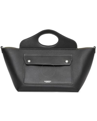 Burberry Mini Leather Soft Pocket Tote Bag - Black