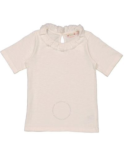 Bonpoint Girls Ecru Clea Box-pleat Cotton T-shirt - Natural