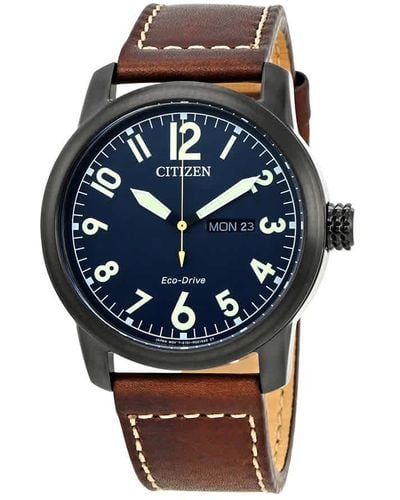 Citizen Chandler Eco-drive Dark Blue Dial Brown Leather Watch - Multicolour