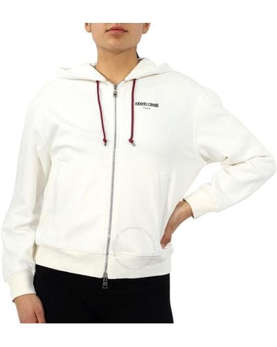 Roberto Cavalli Cotton Lucky Symbols Zip Hooded Sweatshirt - White