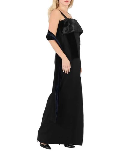 Burberry Faux Fur Detail Paneled Silk And Velvet Gown - Black