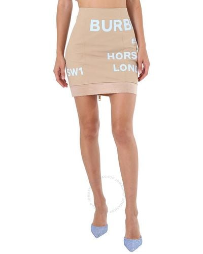 Burberry Soft Fawn Kylie Horse Ferry Logo Skirt - Natural