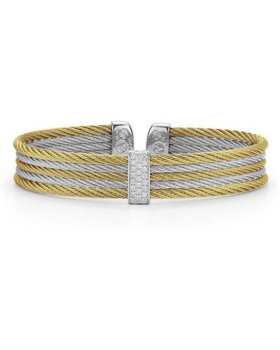 Alor Grey & Yellow Cable Mini Cuff With 18kt White Gold & Diamonds - Green