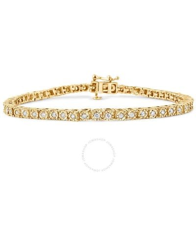 Haus of Brilliance 10k Yellow Gold Plated .925 Sterling Silver 1.0 Cttw Miracle-set Diamond Round Faceted Bezel Tennis Bracelet - Metallic