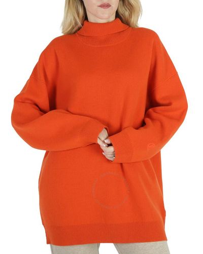 Burberry Cashmere-blend Monogram Motif Furnel Neck Jumper - Orange