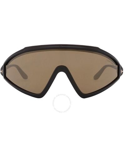 Tom Ford Lorna Light Brown Mirror Shield Sunglasses Ft1121 01g 00 - Metallic