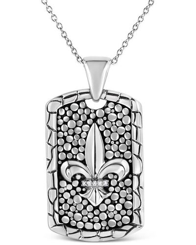 Haus of Brilliance .925 Sterling Silver Invisible-set Diamond Accent ''fleur Di Lis'' 18'' Pendant Necklace Dog Tag - White