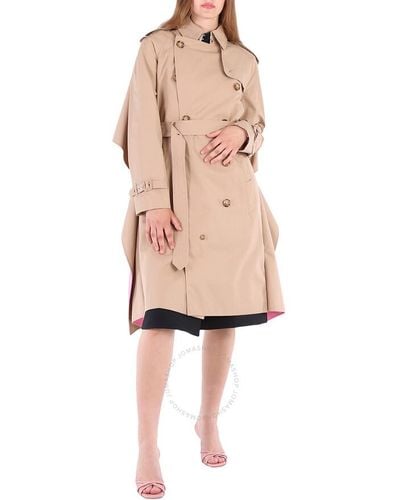 Burberry Soft Fawn Cotton Twill Contrast Cape Detail Double-breasted Trench Coat - Natural