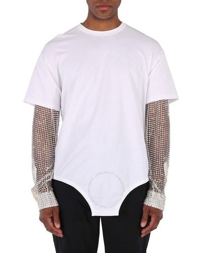 Burberry Optic Cotton Cut-out Hem Crystal Sleeve Oversized T-shirt - White