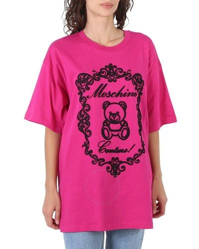Moschino Fantasy Print Violet Embroidered Teddy Logo T-shirt - Pink