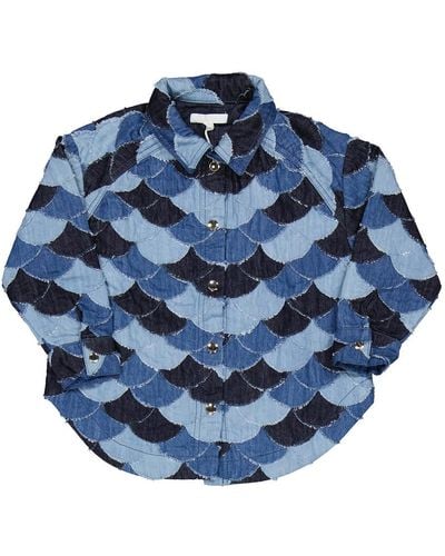 Chloé Girls Denim Patchwork Denim Shirt Jacket - Blue