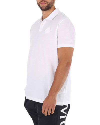 Moncler Logo Outline Embroidered Polo Shirt - White