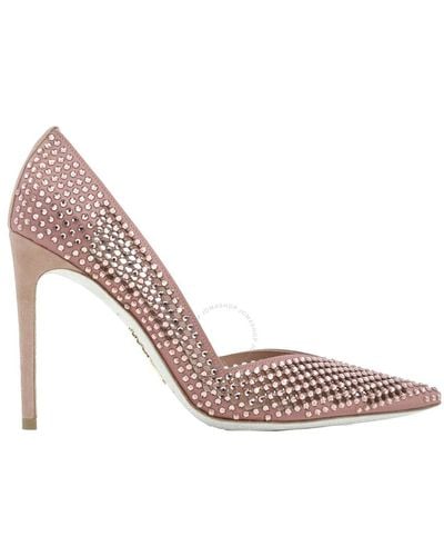 Rene Caovilla Blush Crystal Pointed-toe Court Shoes - Pink
