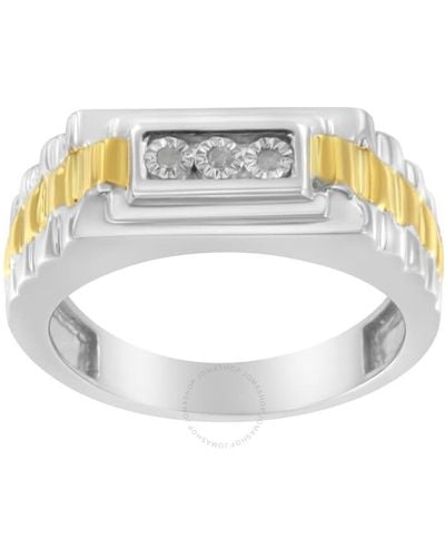 Haus of Brilliance 10k Yellow Gold Plated .925 Sterling Silver Diamond Accent Miracle-set 3 Stone Ridged B - Metallic