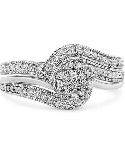 Haus of Brilliance .925 Sterling Silver 1/3ct Cttw Multi-diamond Bypass Vintage-style Bridal Set Ring - Gray