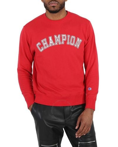 Champion Bright French Terry Varsity Crewneck Sweatshirt - Red