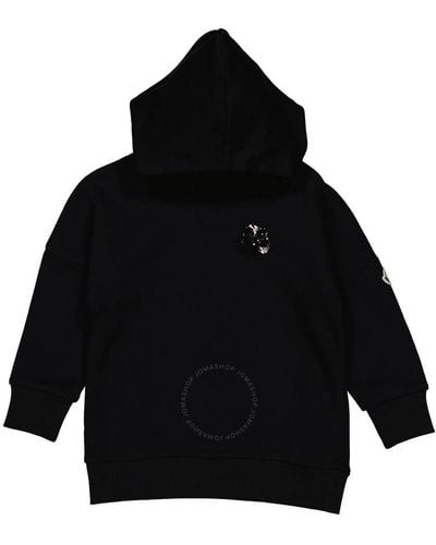 Moncler Girls Sequin Logo Hooded Sweater - Black