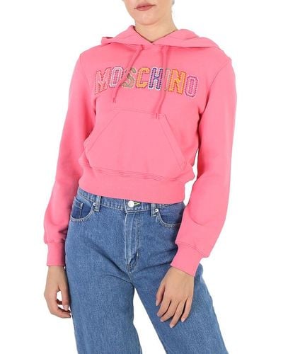 Moschino Fantasy Print Fucsia Embroidered-logo Hooded Sweatshirt - Pink