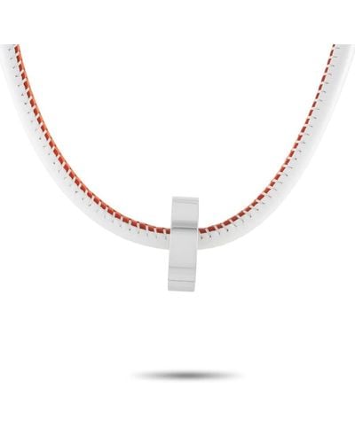 Calvin Klein Stainless Steel Orange White Leather Black Bearing Beaded Necklace - Metallic