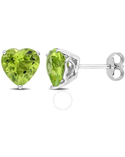 Amour 3 1/3 Ct Tgw Heart Shape Peridot Stud Earrings - Green