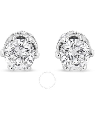 Haus of Brilliance 14k White Gold 1.0 Cttw Round Cut Prong-set Diamond Crown Stud Earring - Metallic