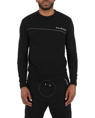 Balmain Reflective Logo Print Cotton Sweatshirt - Black