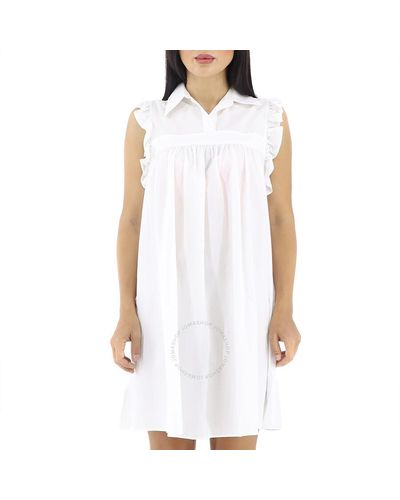 MM6 by Maison Martin Margiela Mm6 White Ruffle Sleeves Jacquard Smocked Dress
