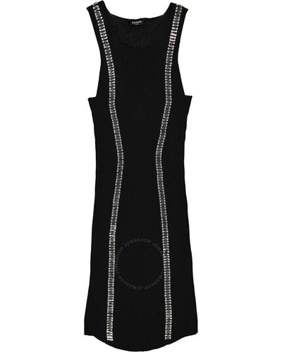 Balmain Crystal Embellished Ribbed Body-con Minidress - Black