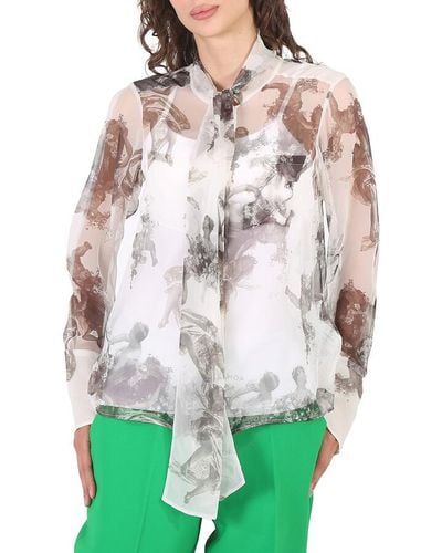 Burberry Amelie Angel Print Pussy-bow Blouse - Gray