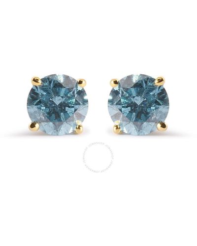 Haus of Brilliance 14k Gold 1.0 Cttw Treated Aqua Blue Diamond Classic Solitaire Stud Earrings