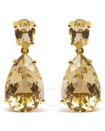 Haus of Brilliance 10k Gold Plated .925 Sterling Silver 11.0 Carat Pear Shaped Lime Quartz Dangle Drop Earring - Metallic