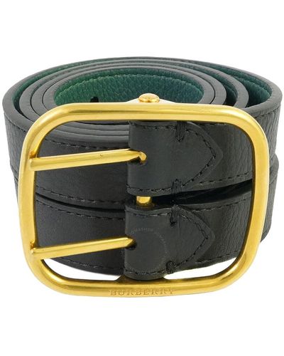 Burberry Lynton Dual Pronged Leather Belt - Metallic