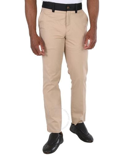 Burberry Soft Fawn Slim Cut Cotton-blend Side Stripe Pants - Natural