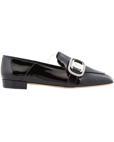 Ferragamo Salvatore Wang Patent Crystal Buckle Loafers - Black