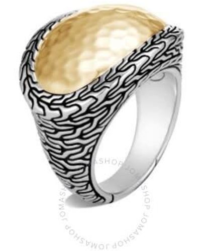 John Hardy Classic Chain 18k Yellow Gold & Sterling Silver Hammered Ring - White